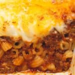 Baked Macaroni in a baking dish.