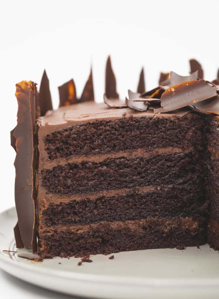 Chocolate Shard Cake sliced on a platter.