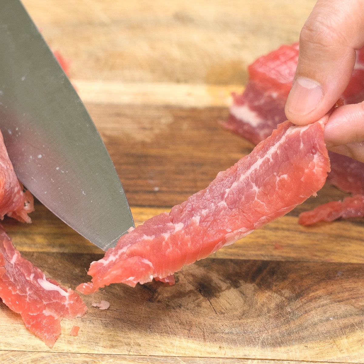 Showing a thinly sliced beef.