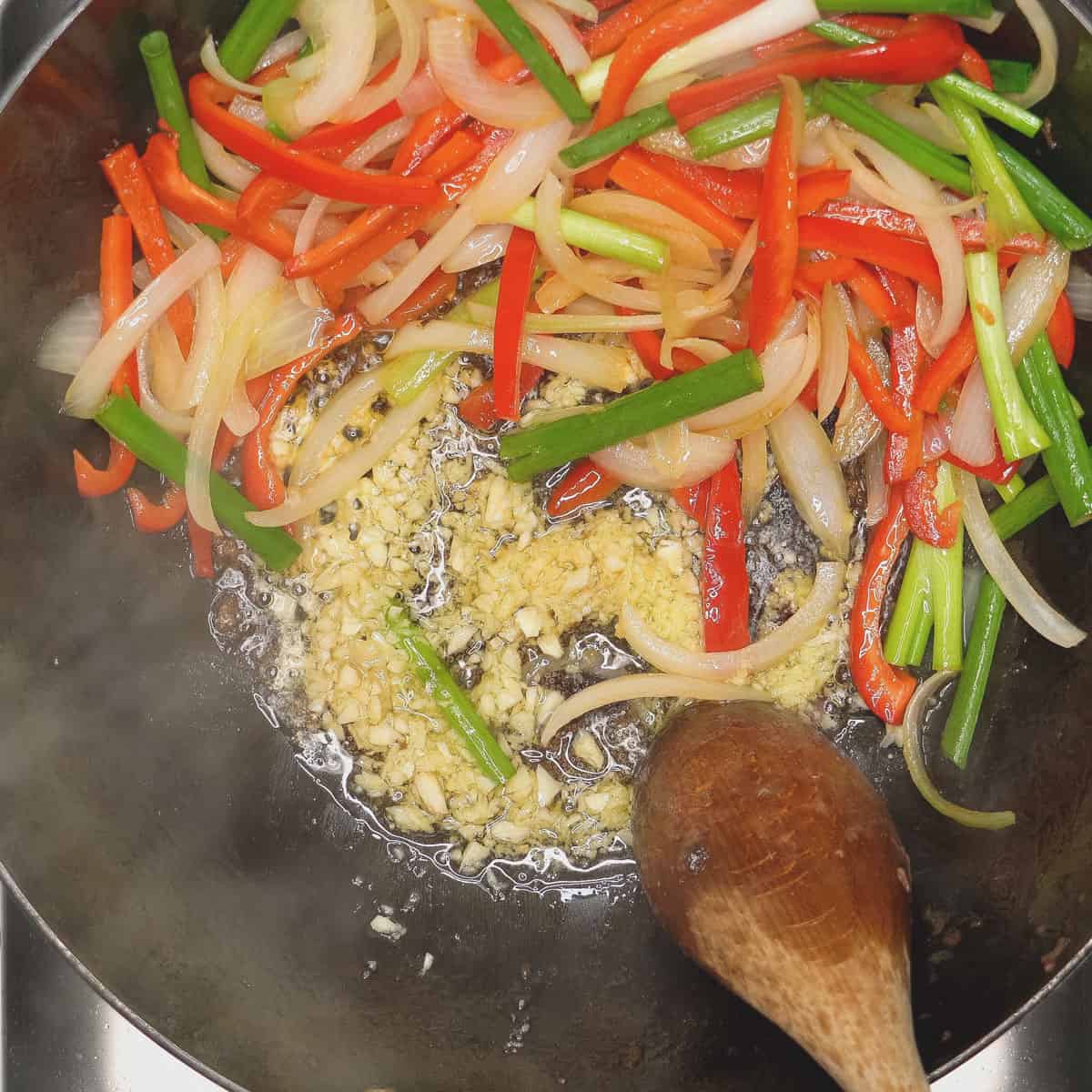 sauteing the ginger and garlic.