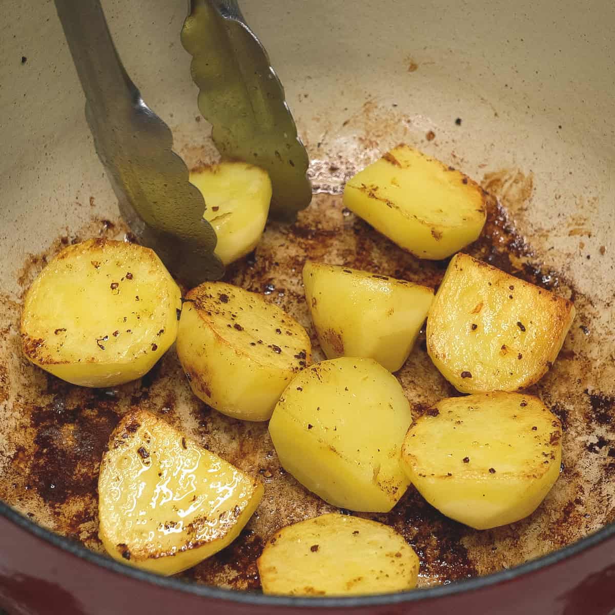 searing potatoes