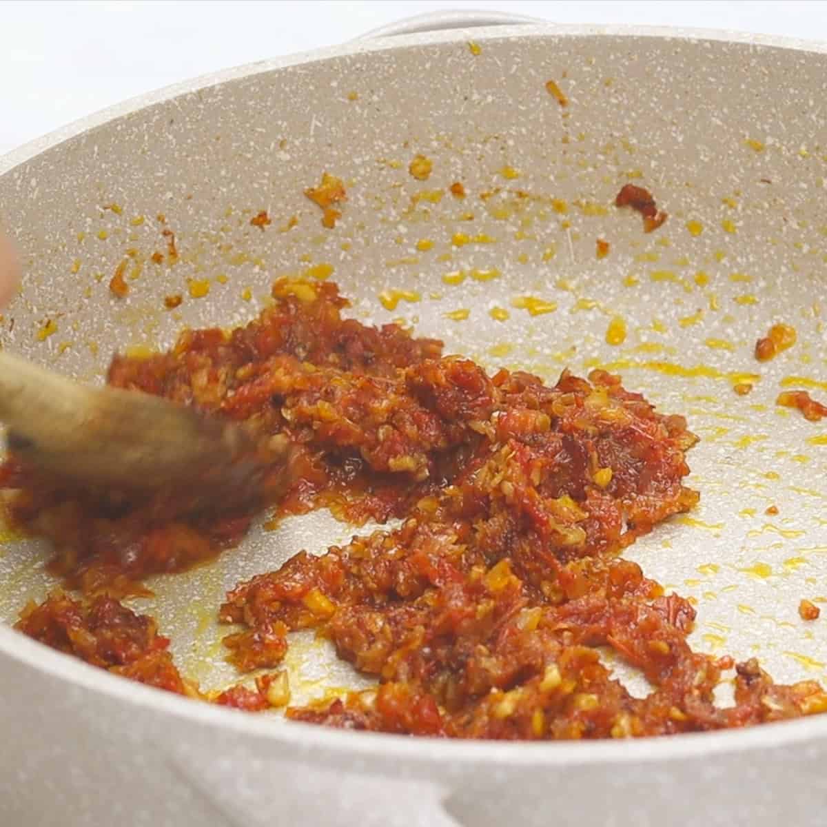 Sofrito in the pan.