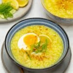 Arroz caldo chicken in a bowl.