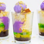 Halo halo iced shaved dessert in a glass.