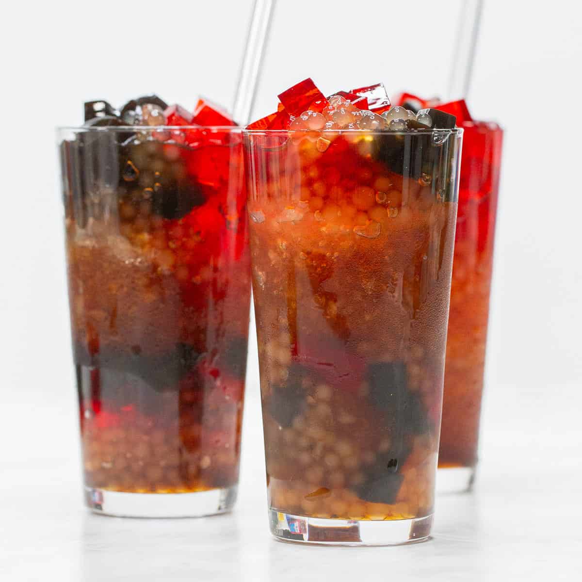 Sago at gulaman in glasses.