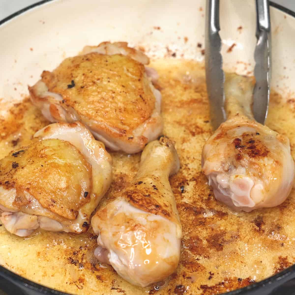searing the chicken