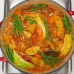 Pochero with pork in a pot.