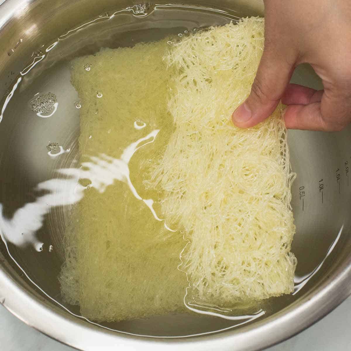 Soaking the noodles in water