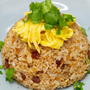 Bagoong fried rice on a plate.