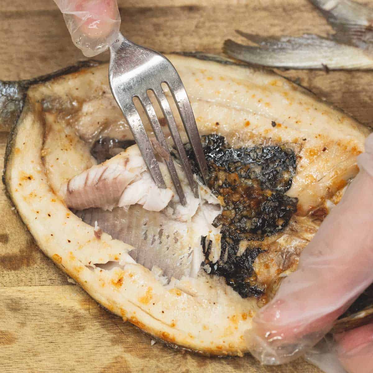Flaking the bangus meat