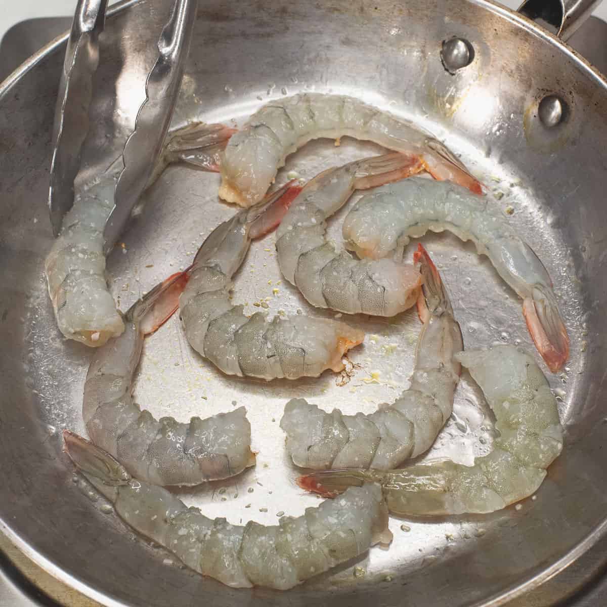 searing the shrimp