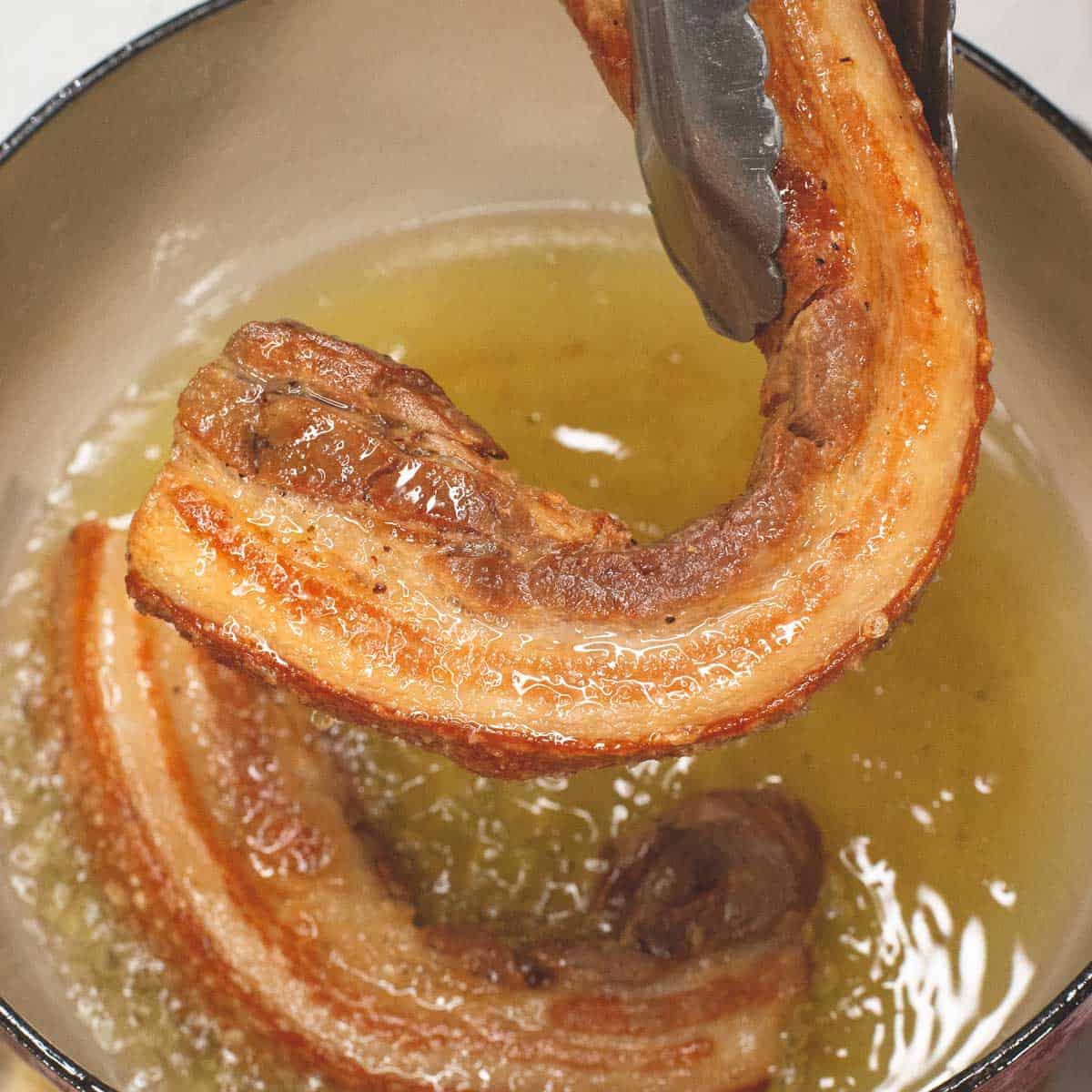 Frying pork belly