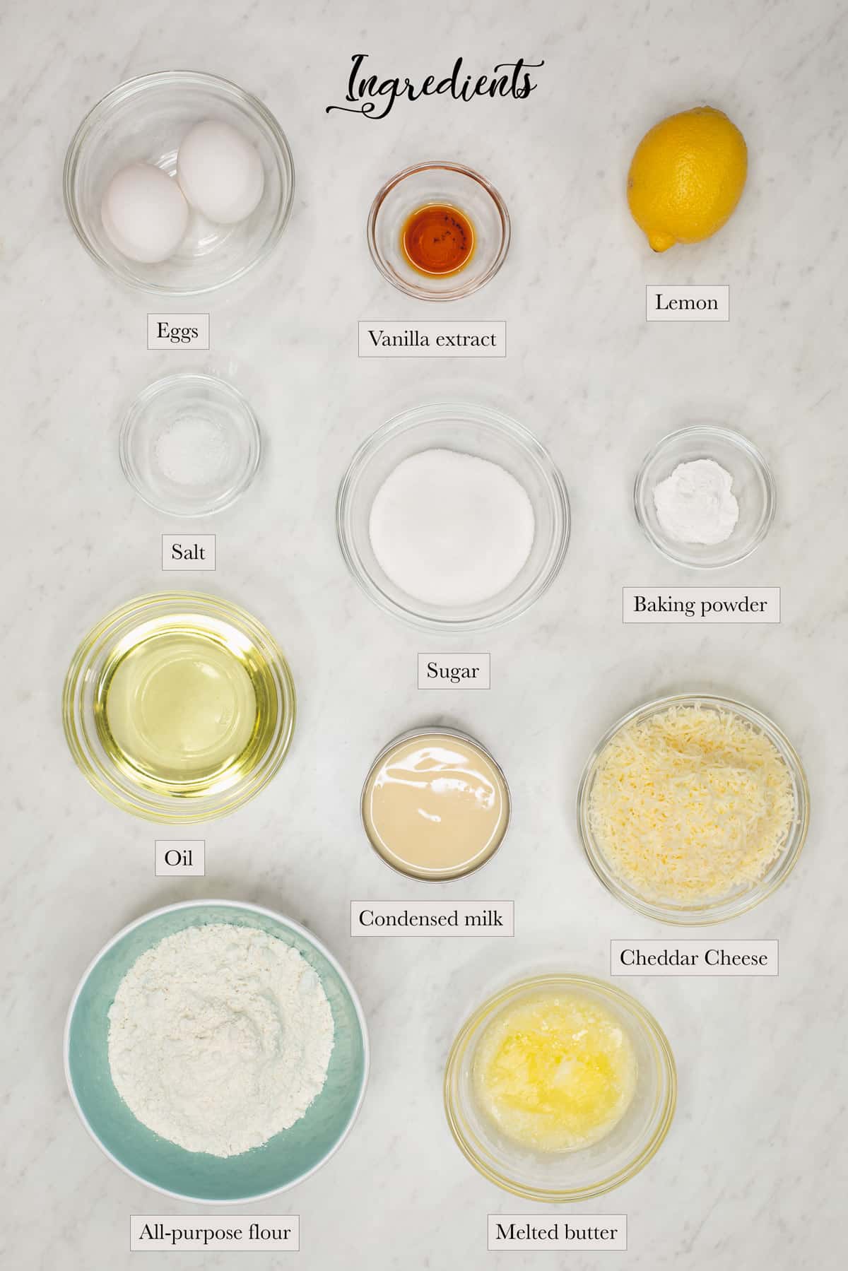 Individual ingredients for Cheese Cupcakes