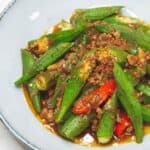 Ginisang Okra on a plate.