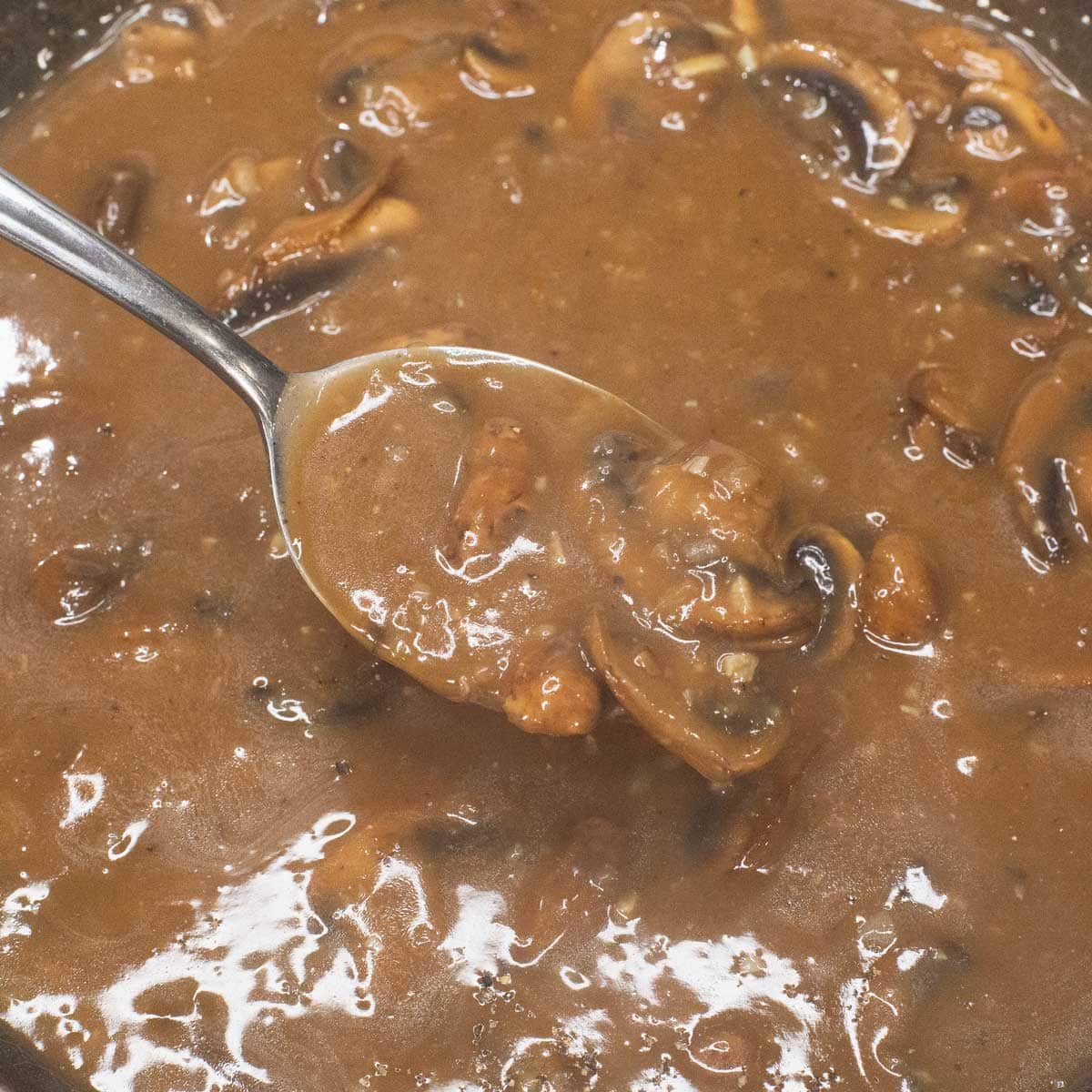 finishing off the mushroom gravy.