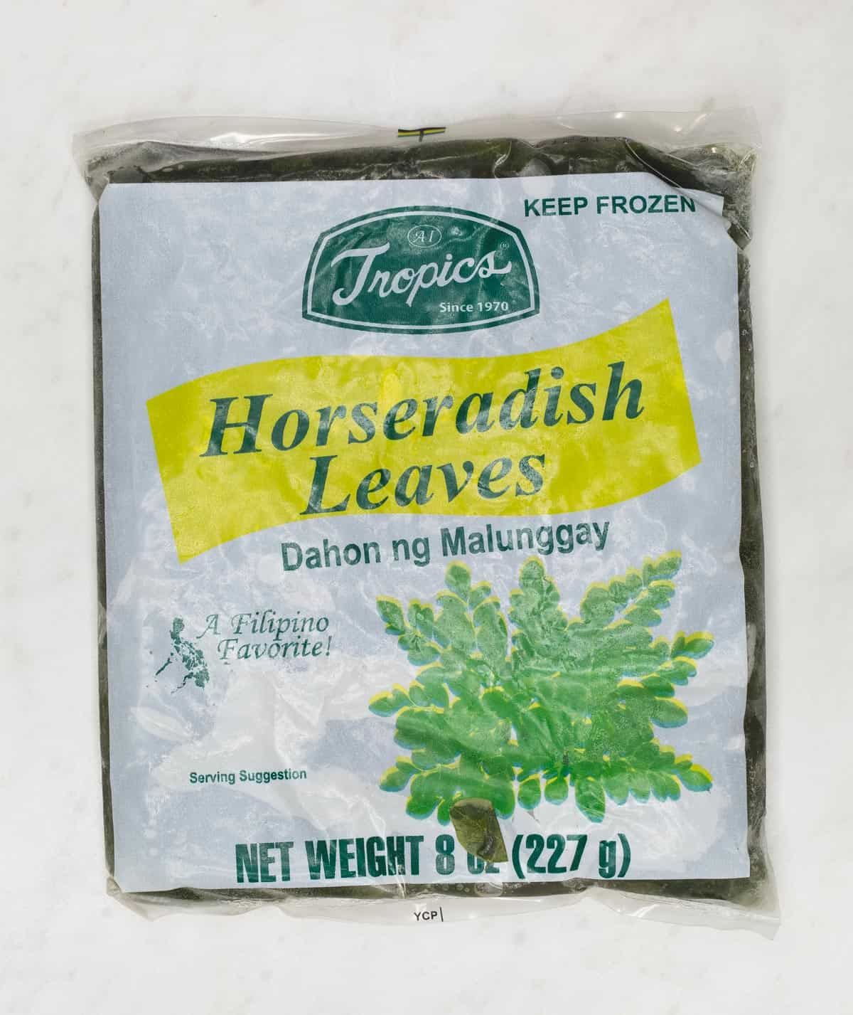 Frozen pack of horseradish leaves 