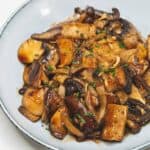 Tofu and Mushroom Adobo on a plate.