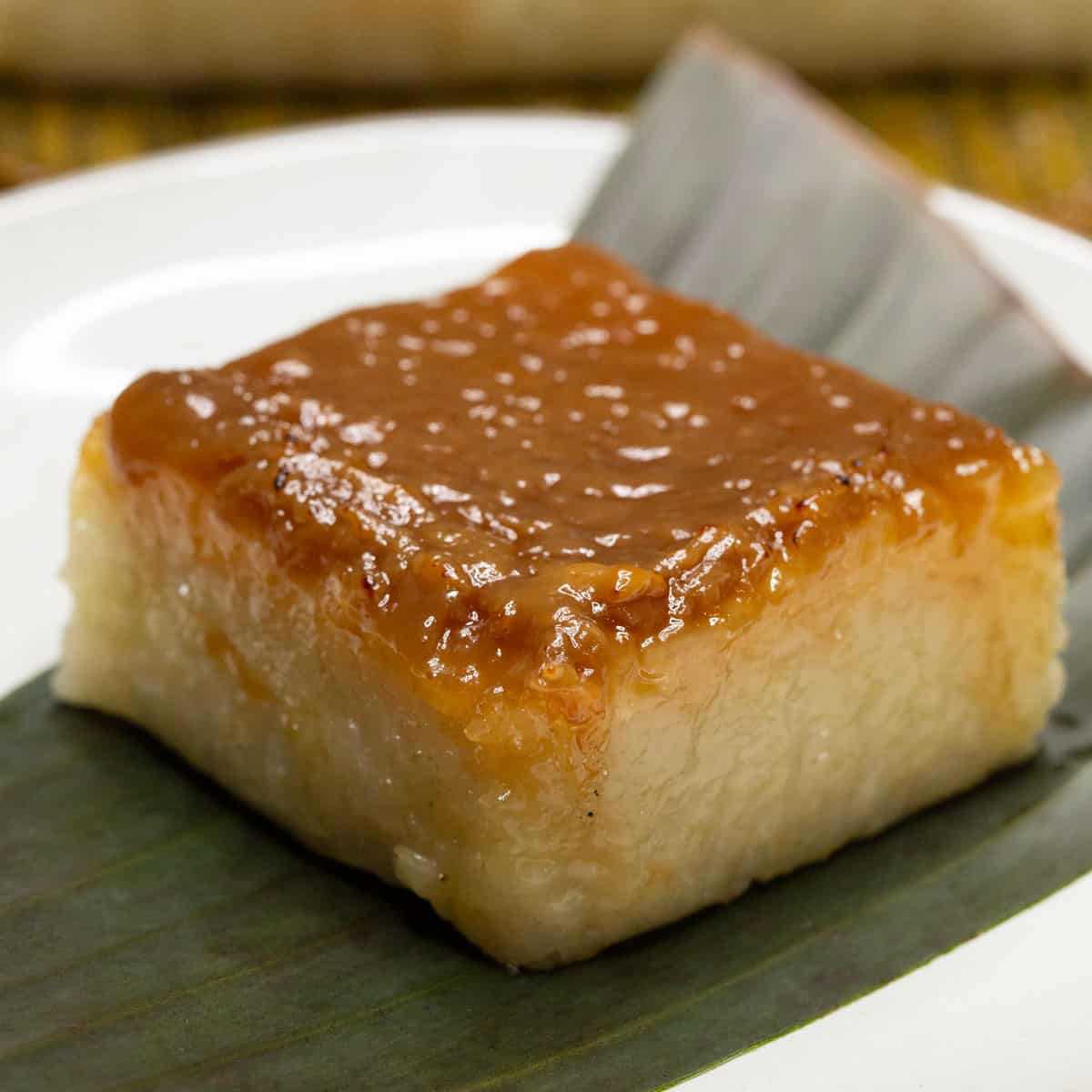 Bibingkang malagkit lined with banana leaf.