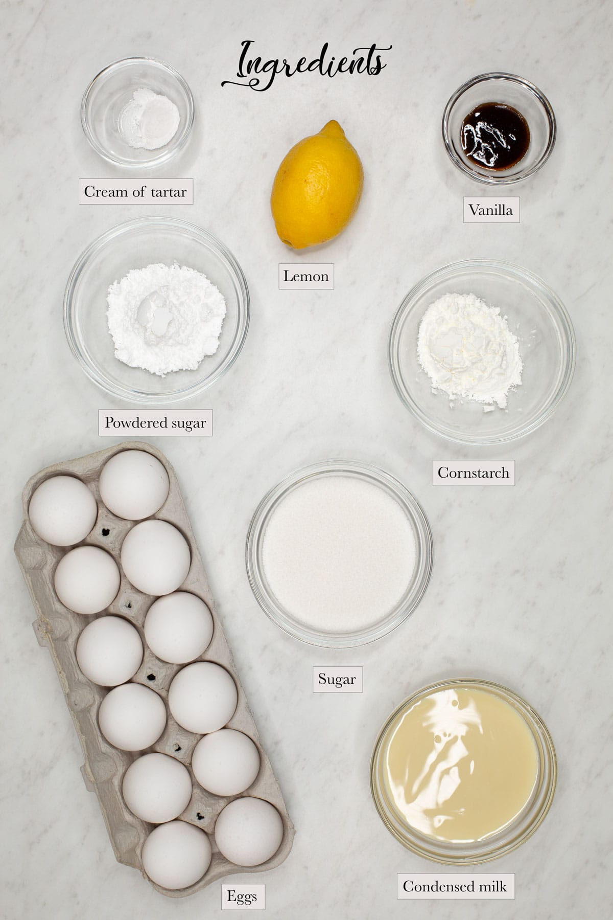 Individual ingredients for Brazo de Mercedes