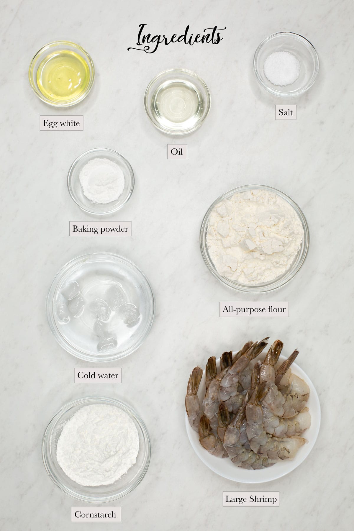 Individual ingredients for Camaron Rebosado.