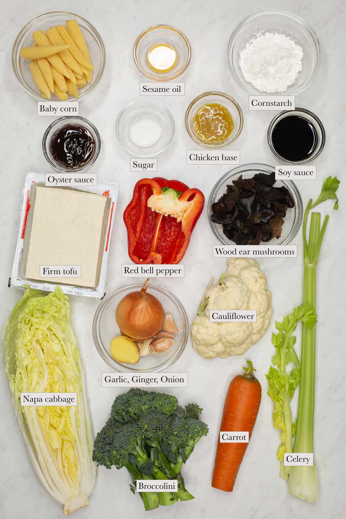 Individual ingredients for Chopsuey.