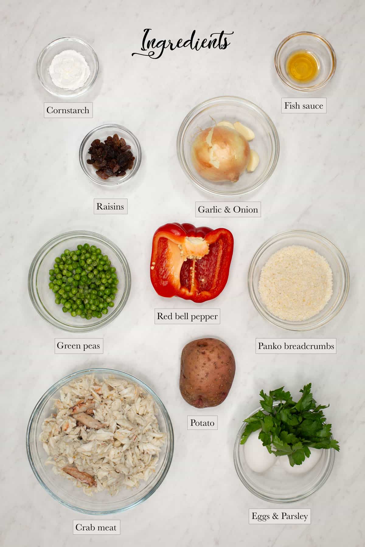 Individual ingredients for Filipino Crab Relleno (Relyenong Alimasag)