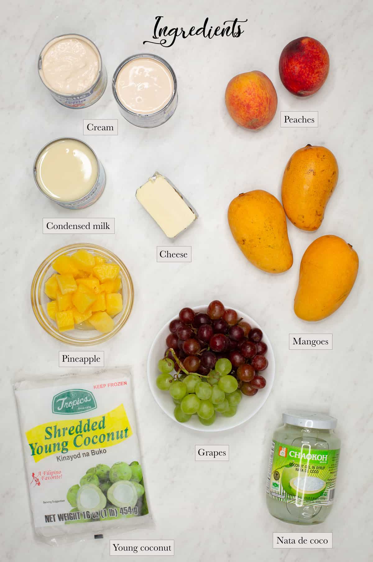 Individual ingredients for Filipino Fruit Salad