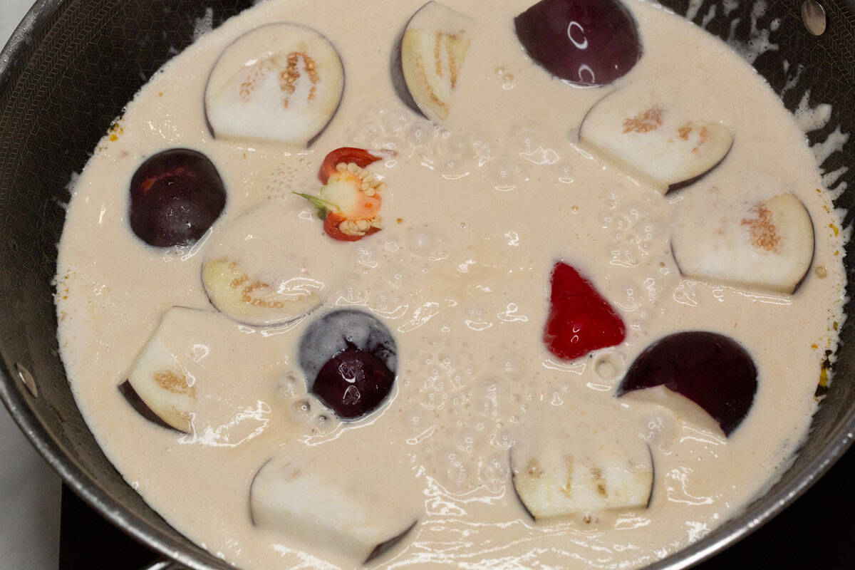 eggplant and chilies in coconut milk