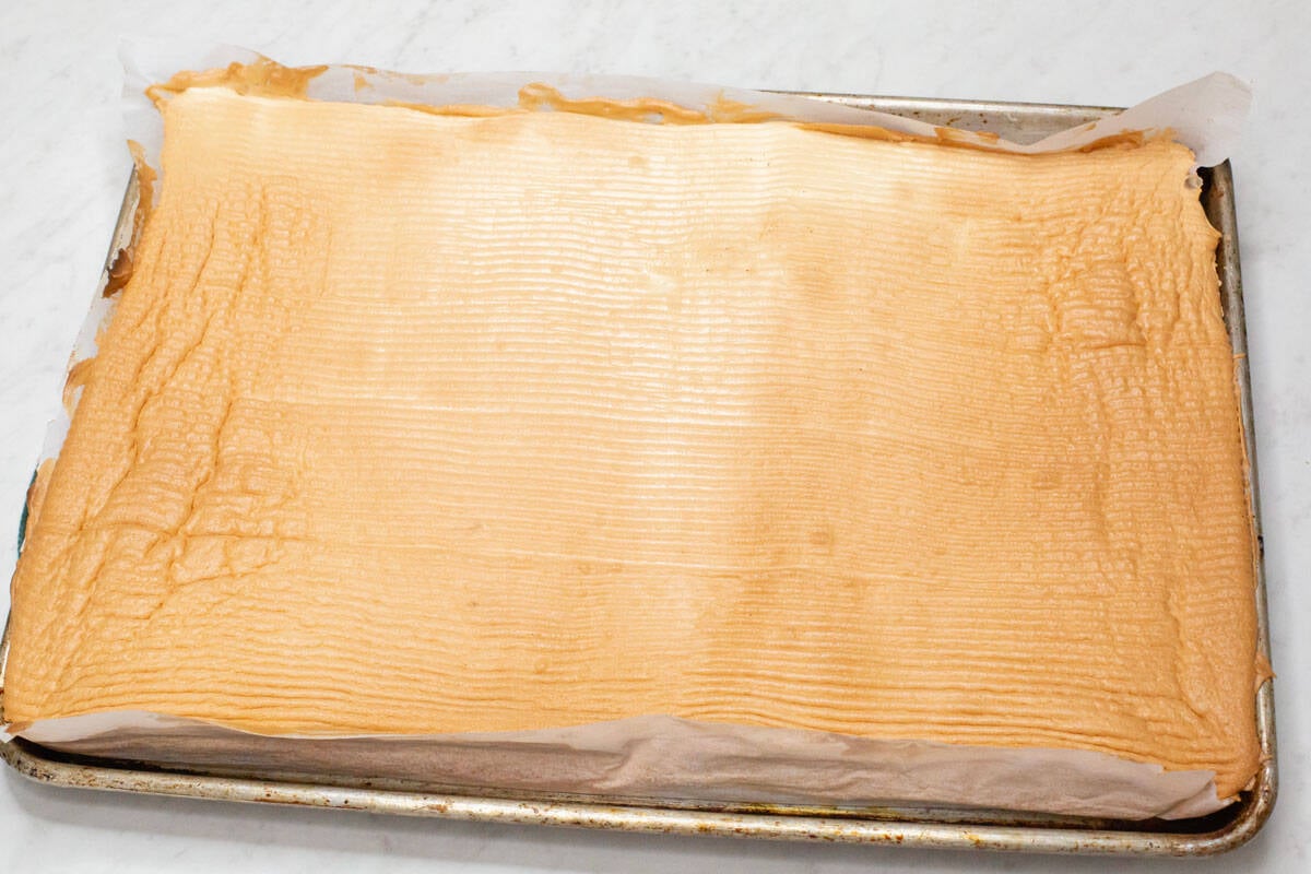 Baked meringue on a baking sheet.