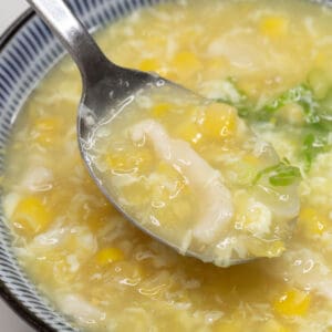 Chicken and Corn Soup on a spoon