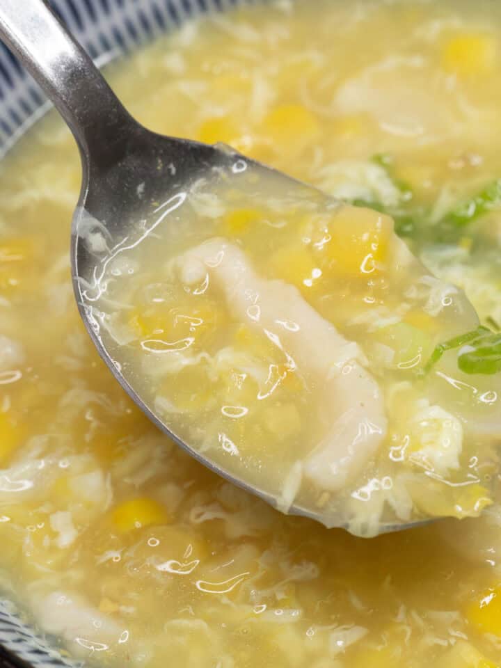 Chicken and Corn Soup on a spoon