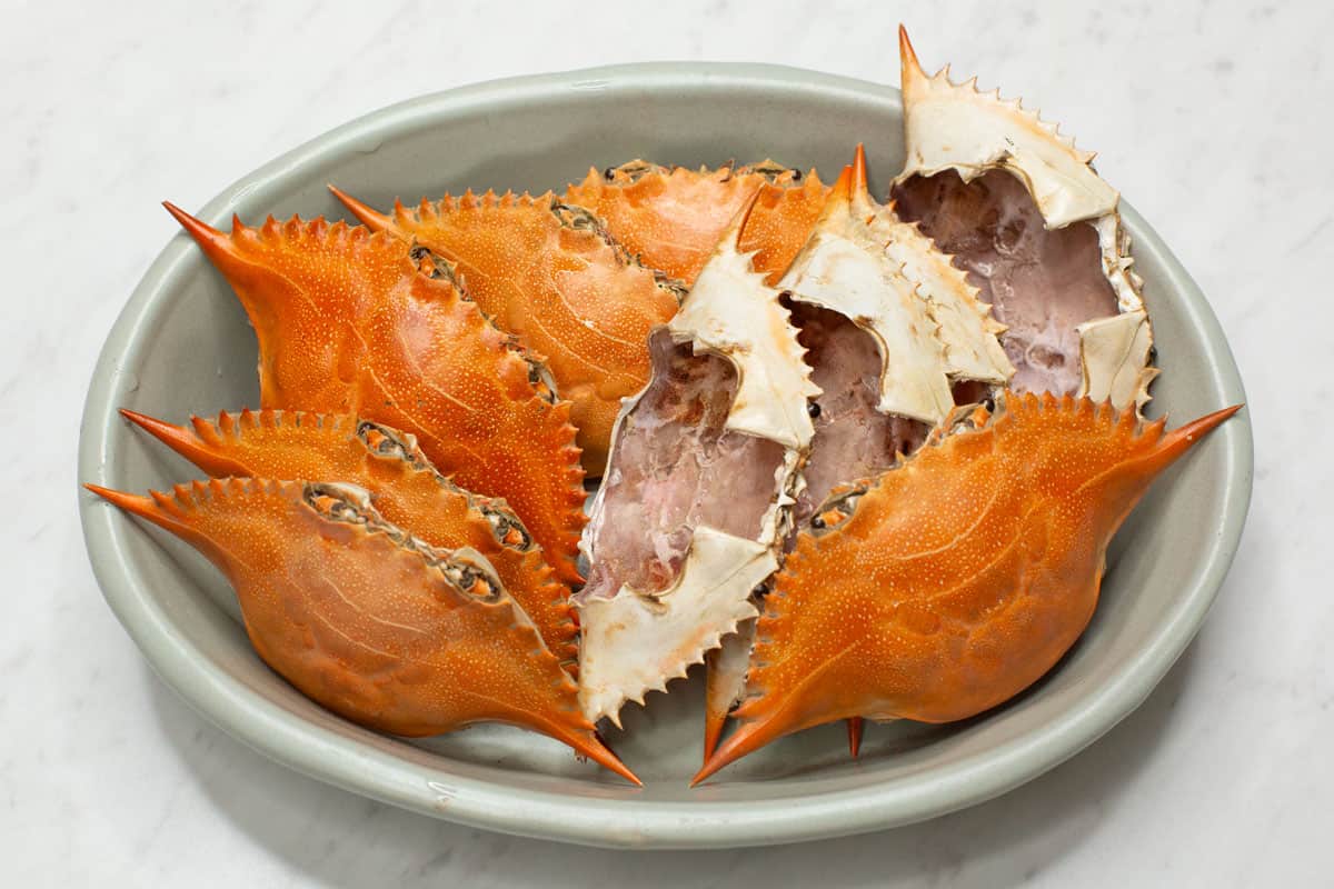 Crab shells in a bowl.