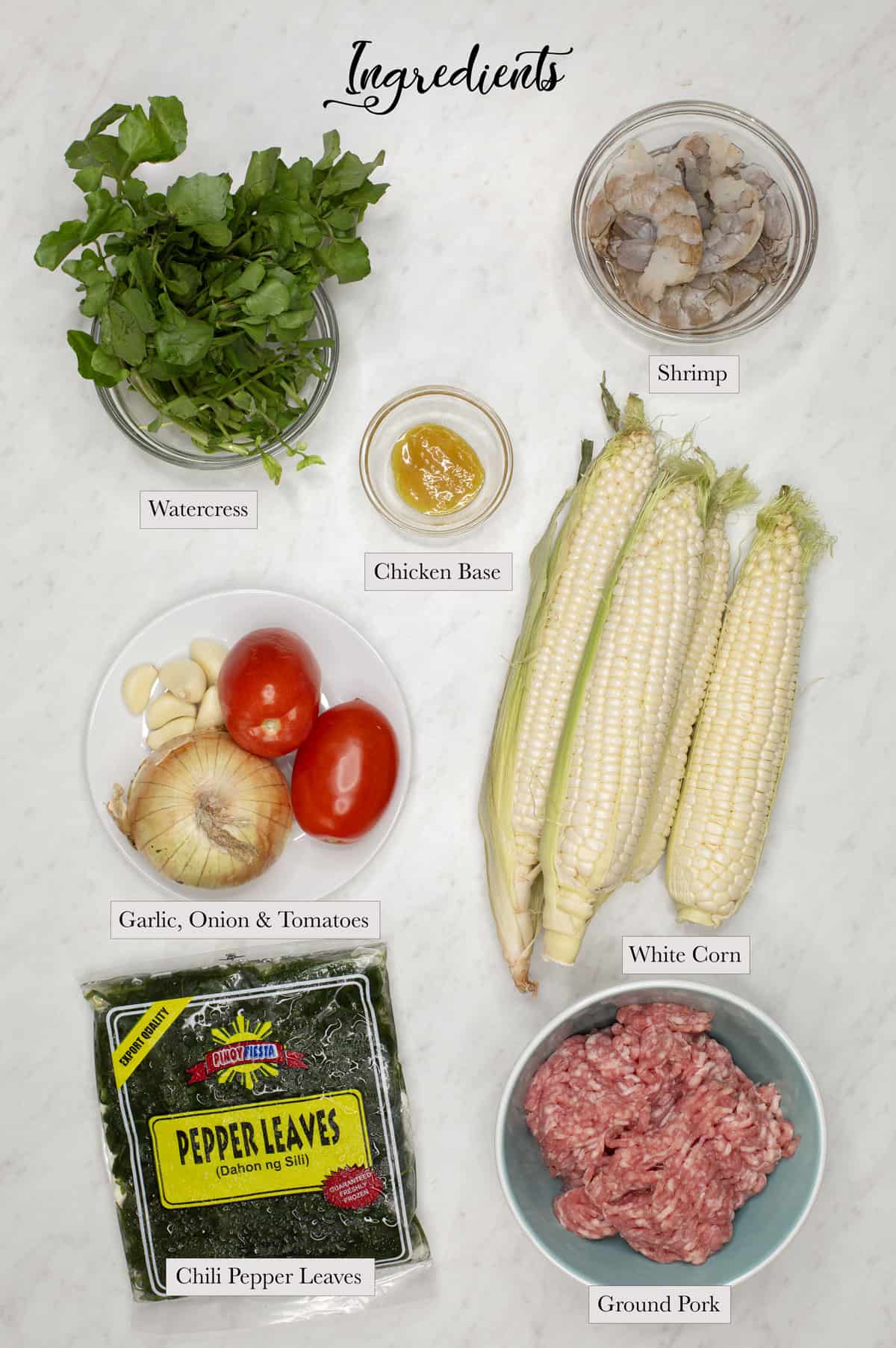 Individual ingredients for Filipino Corn Soup