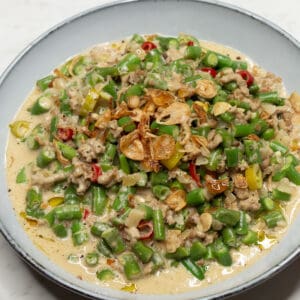 Gising-Gising with Green Beans on a plate