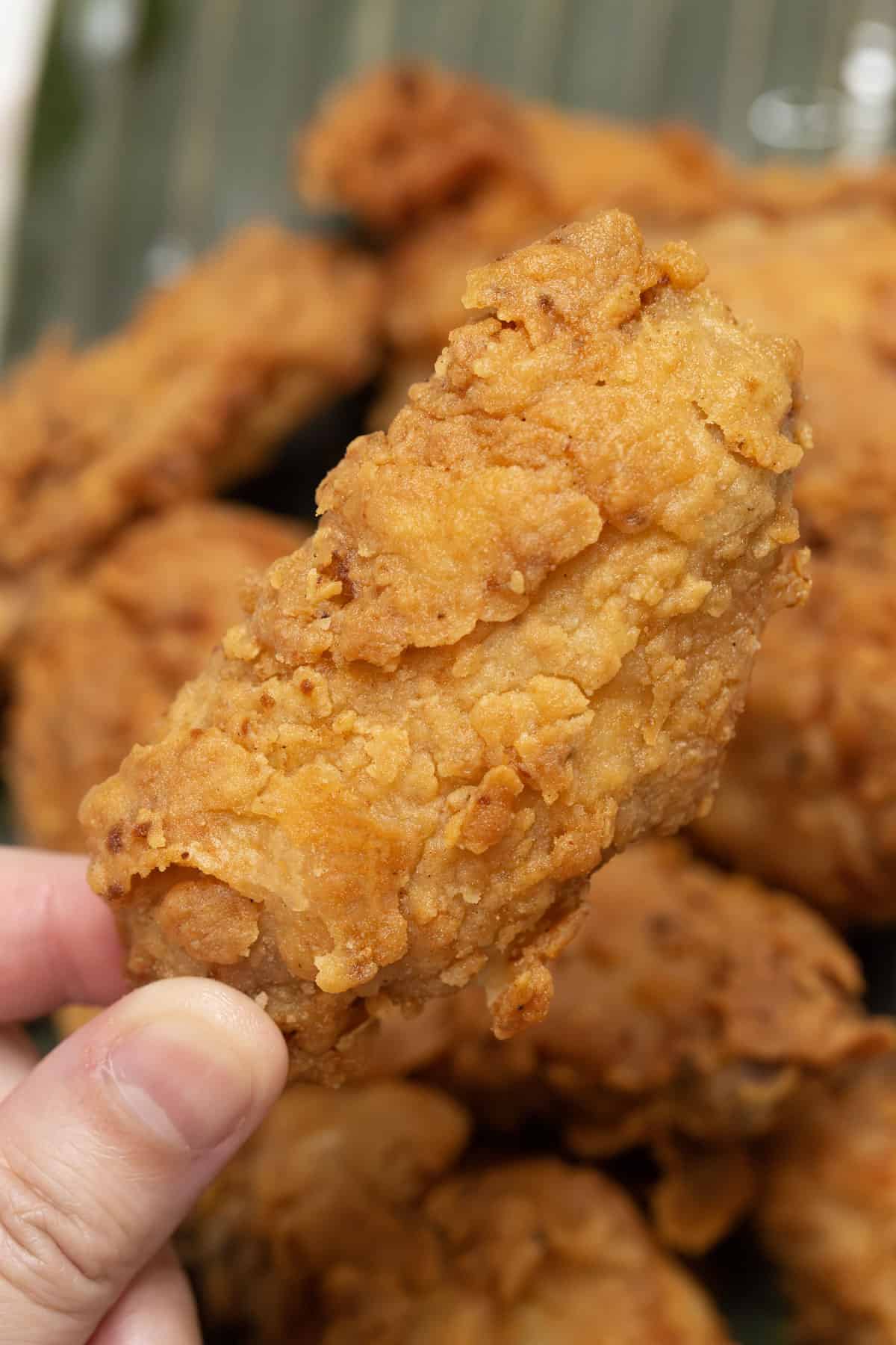Holding a Sinigang Fried Chicken Wing.
