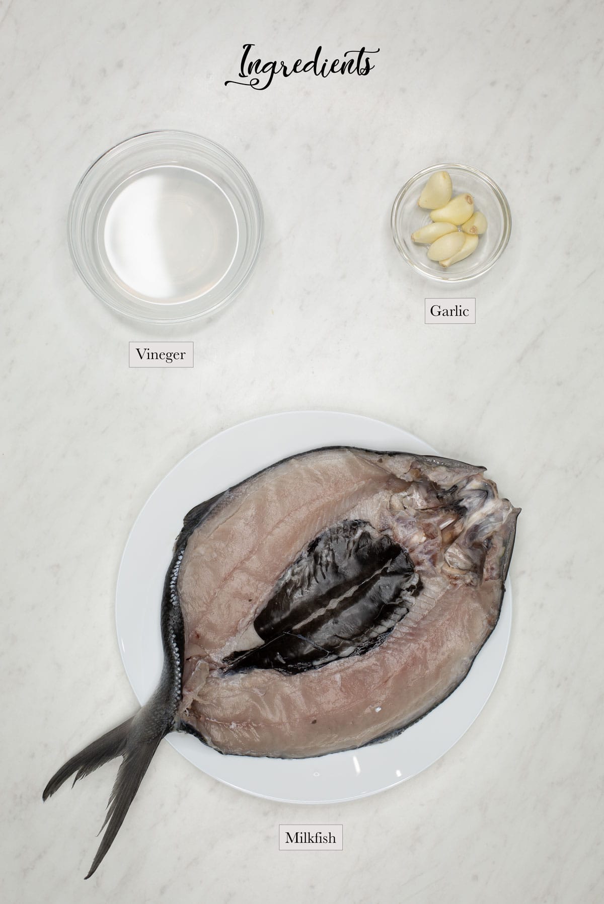 Individual ingredients for Daing na Bangus.