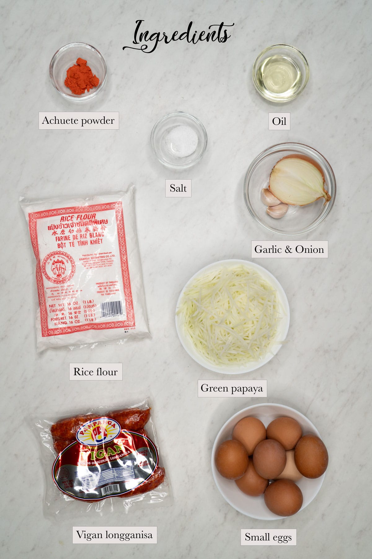 Individual ingredients for Ilocos Empanada (Vigan-Style)