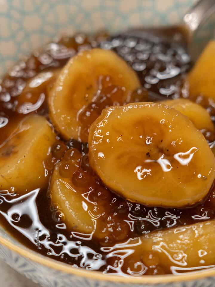 Minatamis na Saging (Sweetened Saba Bananas) in a bowl