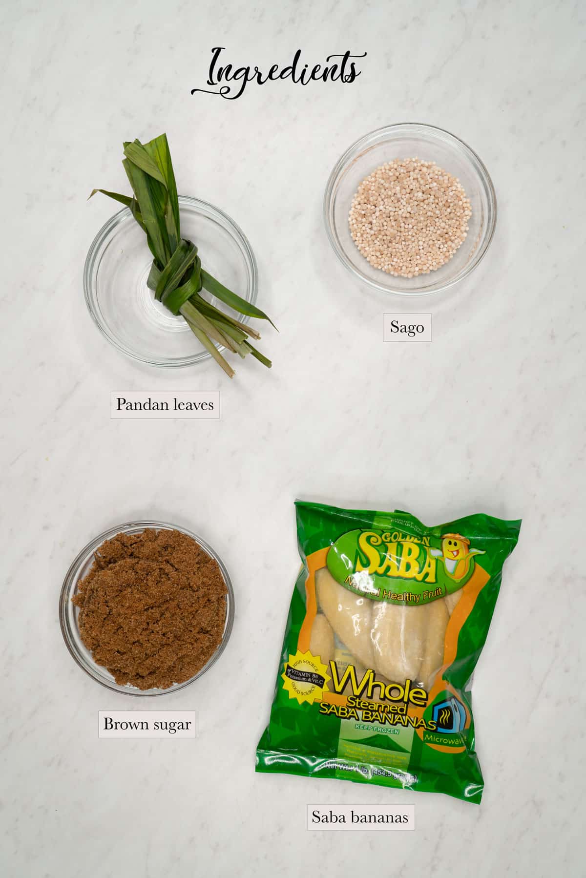 Individual ingredients for Minatamis na Saging (Sweetened Saba Bananas)