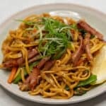 Pancit Canton with Hamon (Easy Leftover Ham Recipe) on a plate