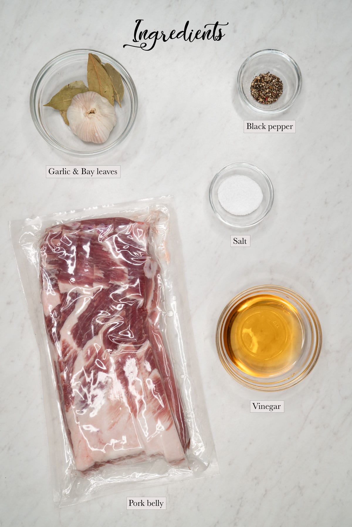 Individual ingredients for Adobo sa Asin (Filipino Salt Adobo)