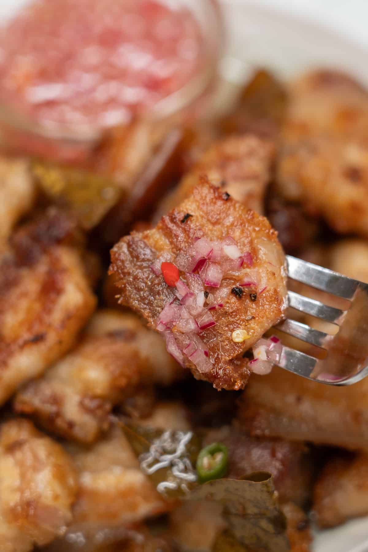 Adobo sa asin on a fork.