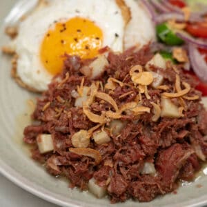 Ginisang Corned Beef with Potatoes (Filipino-Style) on a plate