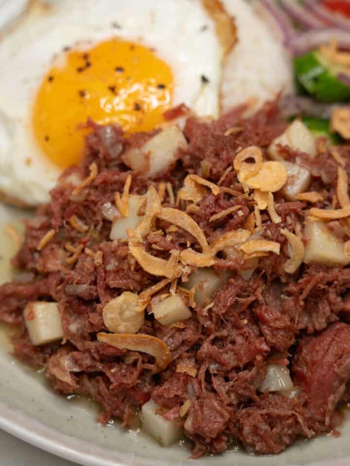 Ginisang Corned Beef with Potatoes (Filipino-Style) on a plate