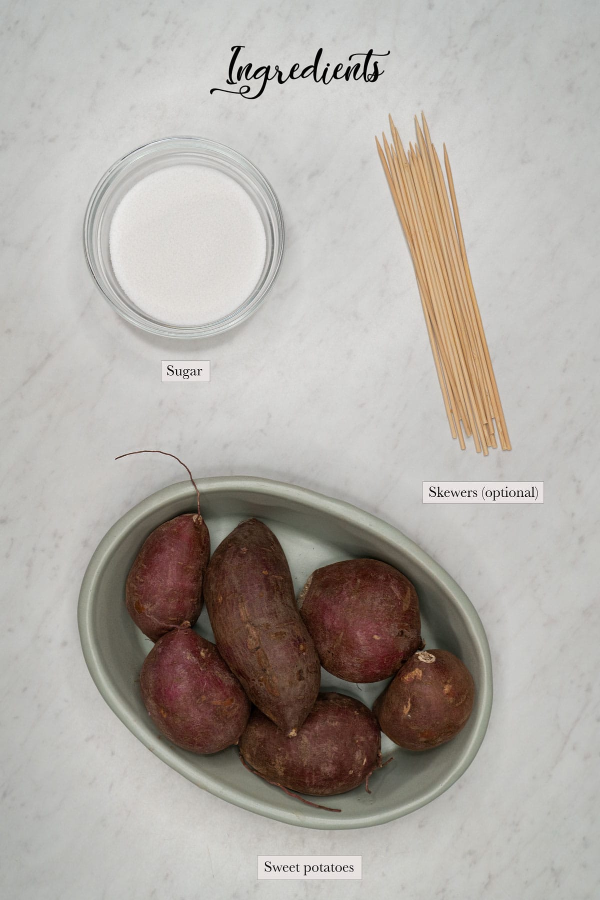 Individual ingredients for kamote cue.