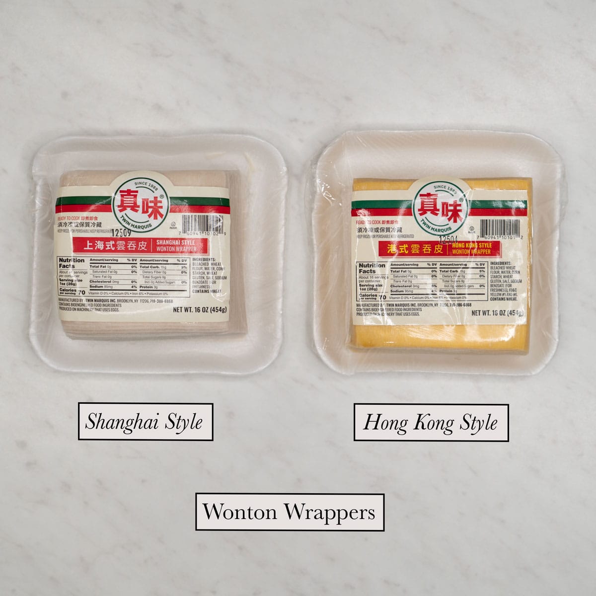 Two types of wonton wrappers