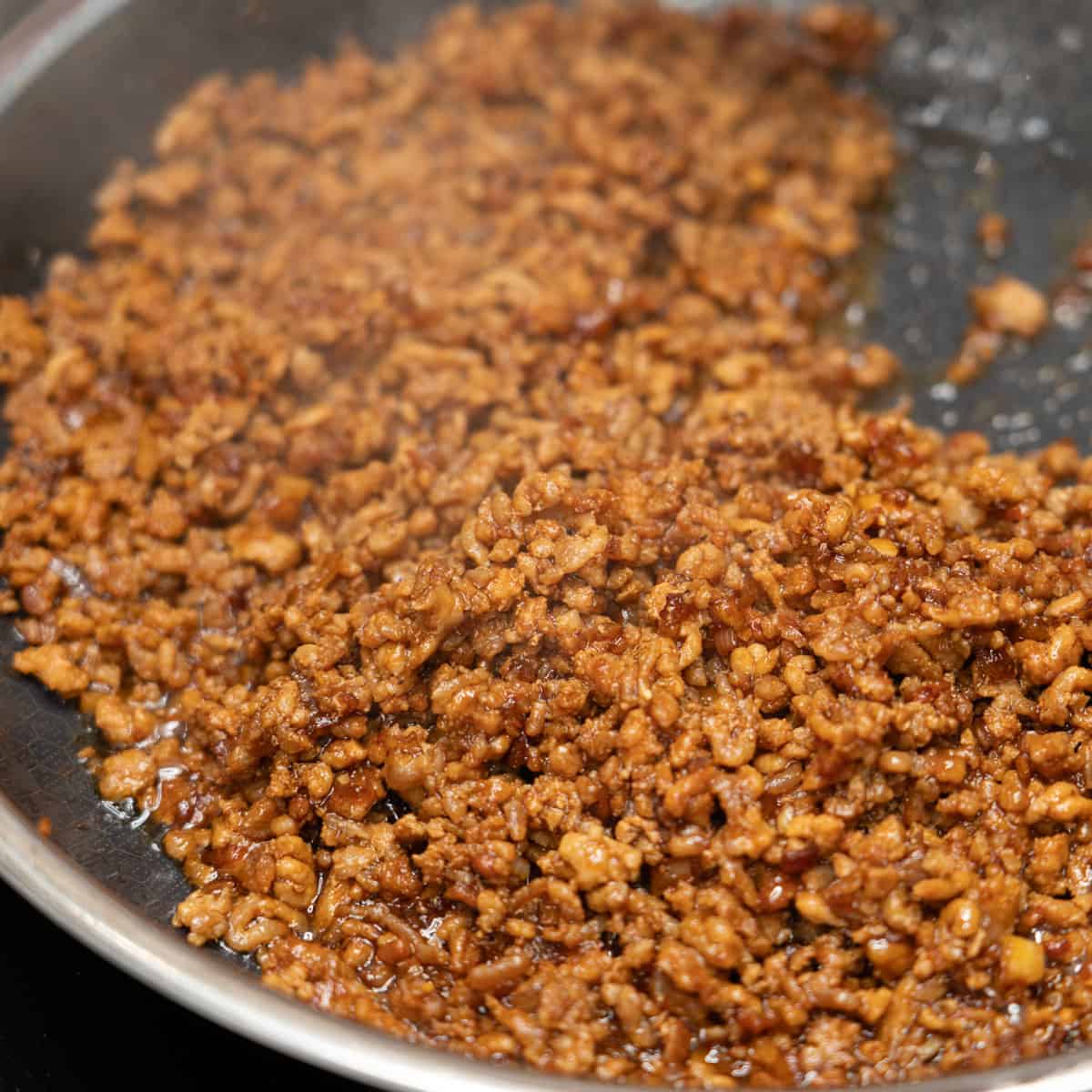 Cooked adobong giniling in the pan.