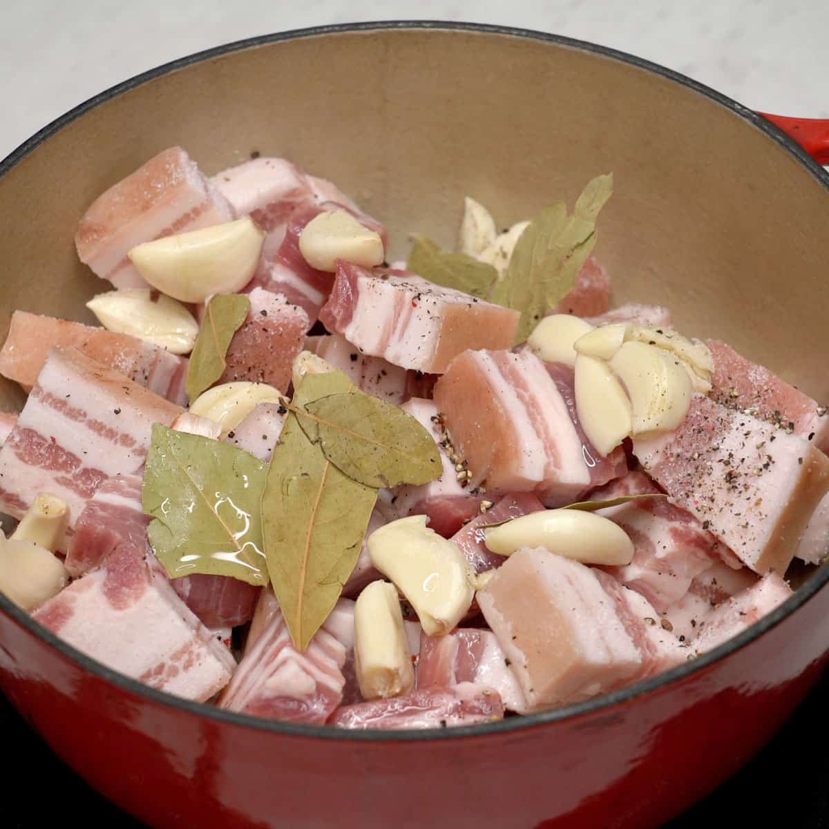 Adobo sa Asin (Filipino Salt Adobo) ingredients in a pot.