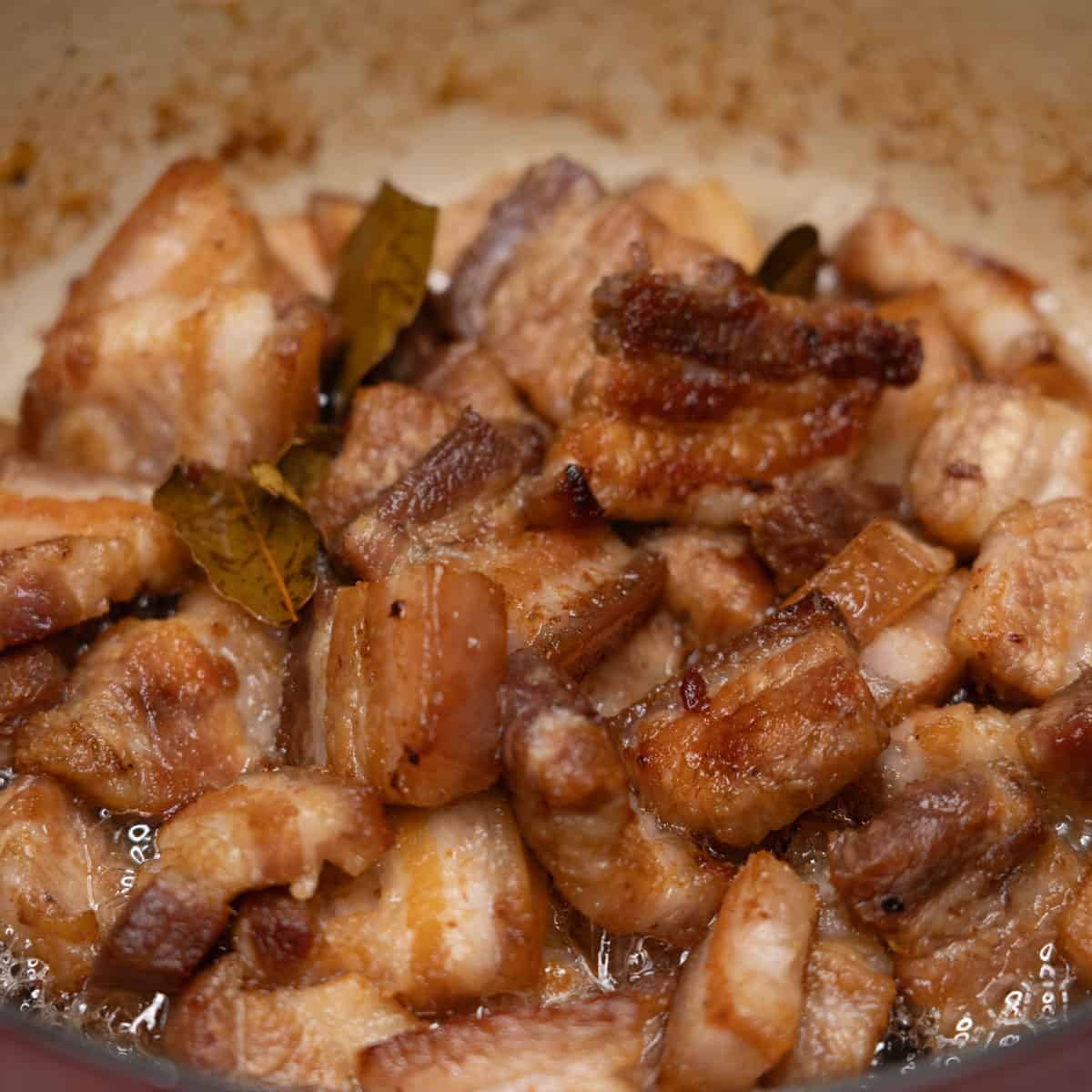 Cooked adobo sa asin in a pot.