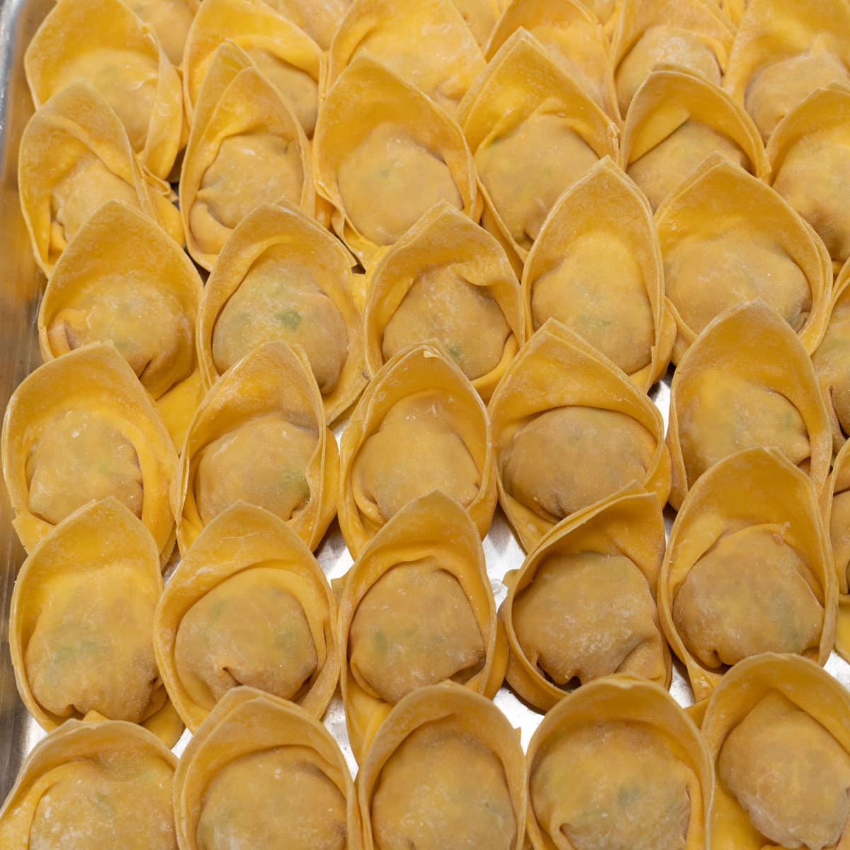 Wontons on a tray.